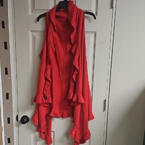 Red Ruffled Sleeveless Cardigan